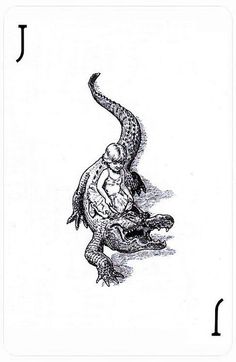 a playing card with an image of a man riding a turtle on it's back