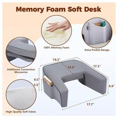 the memory foam soft desk is shown with measurements