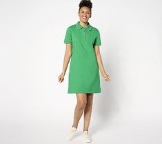 A casual dress silhouette paired with a classic collar, this resort-ready style takes the preppy polo shirt and extends it for a more feminine feel. Pack this with a pair of tennies and you're all geared up for a summertime get-away! From Isaac Mizrahi Live!TM. Casual Cotton Polo Dress For Work, Fitted Casual Polo Dress, Fitted Casual Polo Dress With Collar, Fitted Casual Polo Dress With Polo Collar, Preppy Summer Polo Shirt With Polo Collar, Preppy Polo Shirt With Polo Collar For Summer, Casual Polo Dress For Work, Casual Short Sleeve Polo Dress For Work, Casual Spring Polo Dress