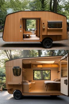 the tiny house is made from wood and has an open door to allow it into the yard