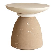 a white table top sitting on top of a wooden base with an oval shaped design