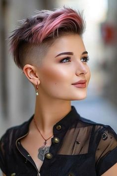 Pink Undercut Pixie, Pink Pixie Hair, Crew Haircut, Pixie Undercut Hair, Pastel Pixie Hair, Pink Haircut, Pink Pixie, Pixie Undercut, Short Hair Images