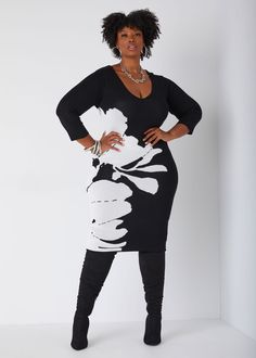 Shop Ashley Stewart plus size floral intarsia midi bodycon sweater dress knitted dress up winter events sexy dresses for plus size women. Midi Sweater Dress, Bodycon Sweater Dress, Bodycon Sweater, Plus Size Bodycon, Winter Event, Hugging Silhouette, Fall Winter Wardrobe