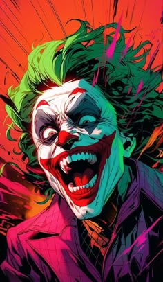 the joker from batman comics with his face painted red and green