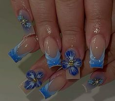 Blue Aura Nails Design, Orchid Nails Square, Aura Nails Designs, Blue Aura Nails, Aura Nails, Blue Acrylic Nails