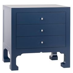 a blue dresser with three drawers on one side and an open drawer on the other