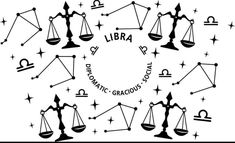 the libra symbol surrounded by zodiac signs and other astrological symbols in black on a white background