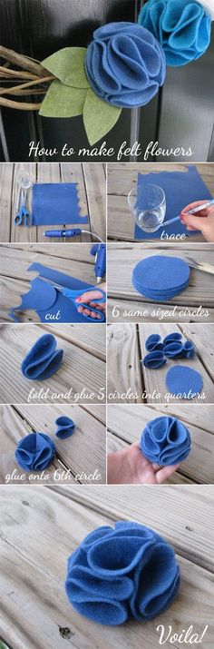 how to make felt flowers out of old jeans - step by step instructions for making them