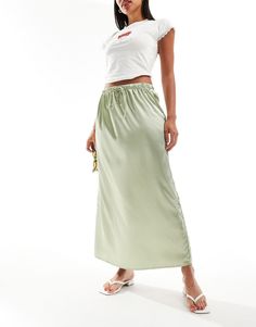 Skirts by Pieces Midi moment High rise Drawstring waist Regular fit Tea Green, Satin Midi Skirt, Winter Party Dress, Sweaters And Leggings, Satin Slip Dress, Maxi Dress Trend, Hoodies For Sale, Skirted Swimwear, Women Skirts Midi