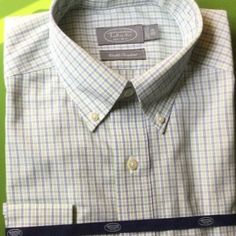 Brand - Talbots Mens Size - Large, Neck Size-15.5; Sleeve Size-32-33 Color - Blue Over White Plaid Condition - Brand New Material - Soft Cotton New Material, Blue Shirt Dress, Blue And White Style, Mens Button Up, Silk Shorts, Plaid Shorts, Camping Shirt, White Plaid, Striped Long Sleeve