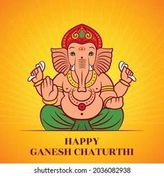 happy ganeshi chaturthi greeting card with an elephant sitting on the floor