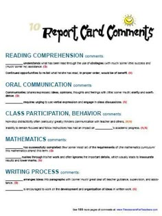 the report card contains information for students to use in their writing and reading skills, including numbers