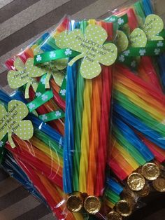 st patrick's day candy sticks with shamrocks and gold coins