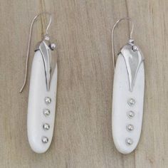 Handcrafted Carved Bone and Sterling Silver Drop Earrings - Peapods | NOVICA Primitive Jewelry, Large Pearl Earrings, Antler Jewelry, Bone Crafts, Cow Bones, Bone Earrings, Carved Bone, Sterling Silver Drop Earrings, Bone Carving