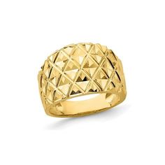 A diamond-cut 14 Karat yellow gold with a Quilted Pattern Dome design, offers simple elegance and style. This unique gold ring weighs 5.60 grams. 14K Yellow Gold Quilted Pattern Dome Ring (SIZE 7) Gender: female.  Age Group: adult. Heirloom Dome Ring With Cabochon In Yellow Gold, Heirloom Yellow Gold Dome Ring With Cabochon, Handmade Yellow Gold Dome Ring, Yellow Gold Multi-stone Dome Ring, Luxury Yellow Gold-plated Dome Ring, Unique Gold Rings, Domed Ring, Simple Elegance, Womens Watches