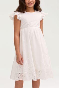 Elevate your little girl's wardrobe with our exquisite White Eyelet Dress. Crafted with delicate eyelet ruffle sleeves, this dress exudes elegance and sophistication. Perfect for any occasion, your princess will shine and feel like a true fashion icon in this premium dress. White Dress Formal, Nikkah Dress, Dresses Flowy, White Eyelet Dress, Engagement Dresses, Khaki Dress, Dress Satin, Girls Wardrobe, Eyelet Dress