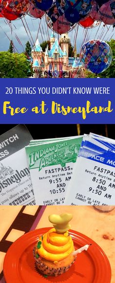 an orange plate with food on it and the words 20 things you didn't know were free at disneyland