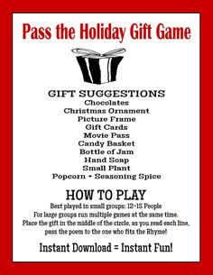 the holiday gift game with instructions for how to play