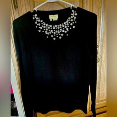 Nwot Kate Spade Embellished Black Sweater. Very Classy And Better In Person. Elegant Winter Tops With Rhinestones, Elegant Rhinestone Tops For Winter, Elegant Rhinestone Tops, Sweater Diy, Classy And Elegant, Elegant Color, Black Sweater, Black Sweaters, Kate Spade