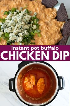 the instant pot buffalo chicken dip is ready to be eaten