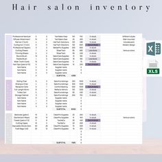 the hair salon inventory sheet is displayed