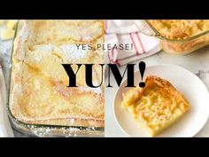 the words yum are written in front of an image of pies and other food items