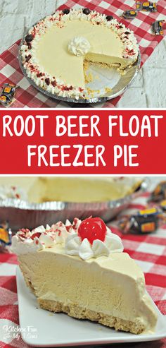 two pictures showing different types of root beer floater pie