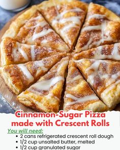 a cinnamon - sugar pizza made with crescent rolls