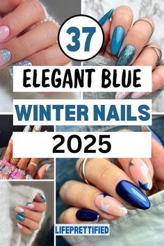 Blue And White Manicure Ideas, New Year Nails 2025 Blue, Nail Inspo For Royal Blue Dress, Nail Ideas In Blue, Neat Nail Designs, Winter Nails Grey Blue, Winter Blue Almond Nails, Navy Blue Inspired Nails, Blue Nails Christmas Designs