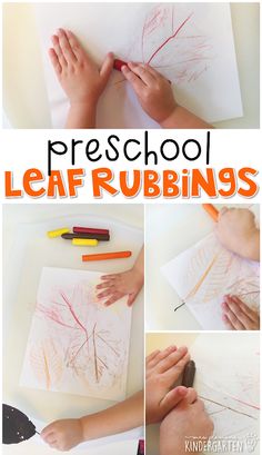 kids are making leaf rubbings with crayons and pencils on the paper