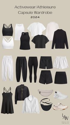 Classic Workout Outfit, Lululemon Capsule Wardrobe, Workout Wardrobe Capsule, Minimalist Athleisure Outfits, Lululemon Travel Outfit, Athletic Capsule Wardrobe, Sporty Look For Women