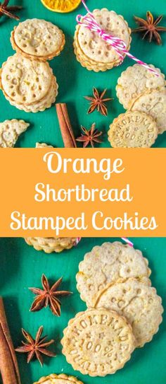 orange shortbread stamped cookies with cinnamon sticks and star anise