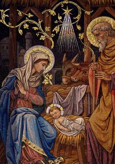 the nativity scene is depicted in this mosaic