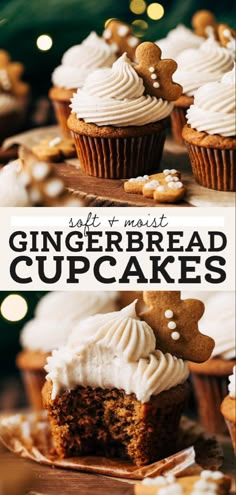 gingerbread cupcakes with white frosting on top