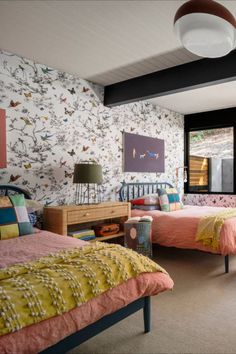 The Atelier Davis team designed this colorful bedroom in a historic home of a young family with a modern art collection. Bedroom For Two, Colorful Nursery Decor, Colorful Bedroom, Nursery Colors, Young Family, Kids Corner, Historic Home, Bedroom Colors, Interior And Exterior