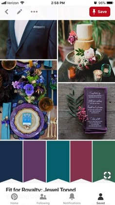 purple and green wedding color palettes for the bride's dress, groom's suit