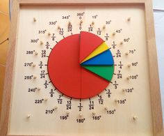 a wooden clock with numbers and a pie chart on it's face in the shape of a circle