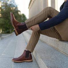 Meet the Marco Chelsea, a timeless boot upgraded and modernized for any occasion. Packed with cloud-like comfort and everyday function, don’t be surprised if you end up wearing these all-day, everyday. | Men's Marco Everyday Chelsea Boots Mahogany . Size 9 Chelsea Brown Boots Outfit, Timeless Boots, Boot Outfits, Men Bodies, Mens Chukkas, Mule Sneakers, Old Shoes, Chelsea Boots Men, Style Upgrade