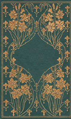 a green and gold book cover with flowers on it