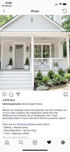 the instagram page shows an image of a small white house with porches and stairs