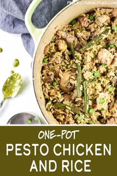 one pot pesto chicken and rice recipe with peas