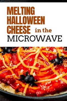 the cover of melting halloween cheese in the microwave, with text overlaying it