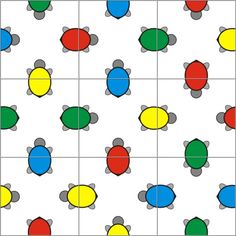 an image of a pattern with different colors on the same tile, including one turtle