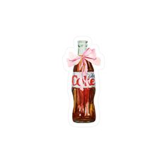 a watercolor drawing of a bottle of coke with a pink bow on the top