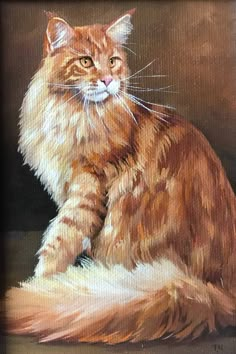 an oil painting of a cat sitting down