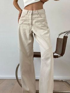 Cargo Fit, Jeans Online Store, Jean Beige, Look Winter, Beige Jeans, Jeans Beige, Streetwear Jeans, Streetwear Mode, High Waist Wide Leg Pants