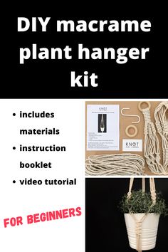 the diy macrame plant hanger kit includes materials instruction booklet and video instructions