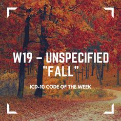 an autumn scene with the words, w19 - unspecified fall icd - 10 code of the week