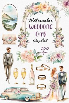 watercolor wedding day clipart