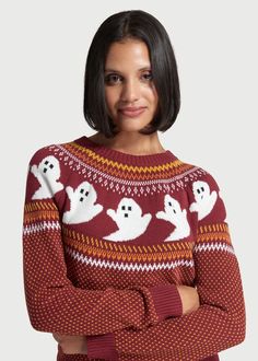 Sweater Over Collared Shirt, Plus Size Christmas Tops, Spirit Of Halloween, Designer Plus Size Clothing, Cute Christmas Sweater, Fall Sweaters For Women, Boo Tiful, Collared Shirts, White Ghost